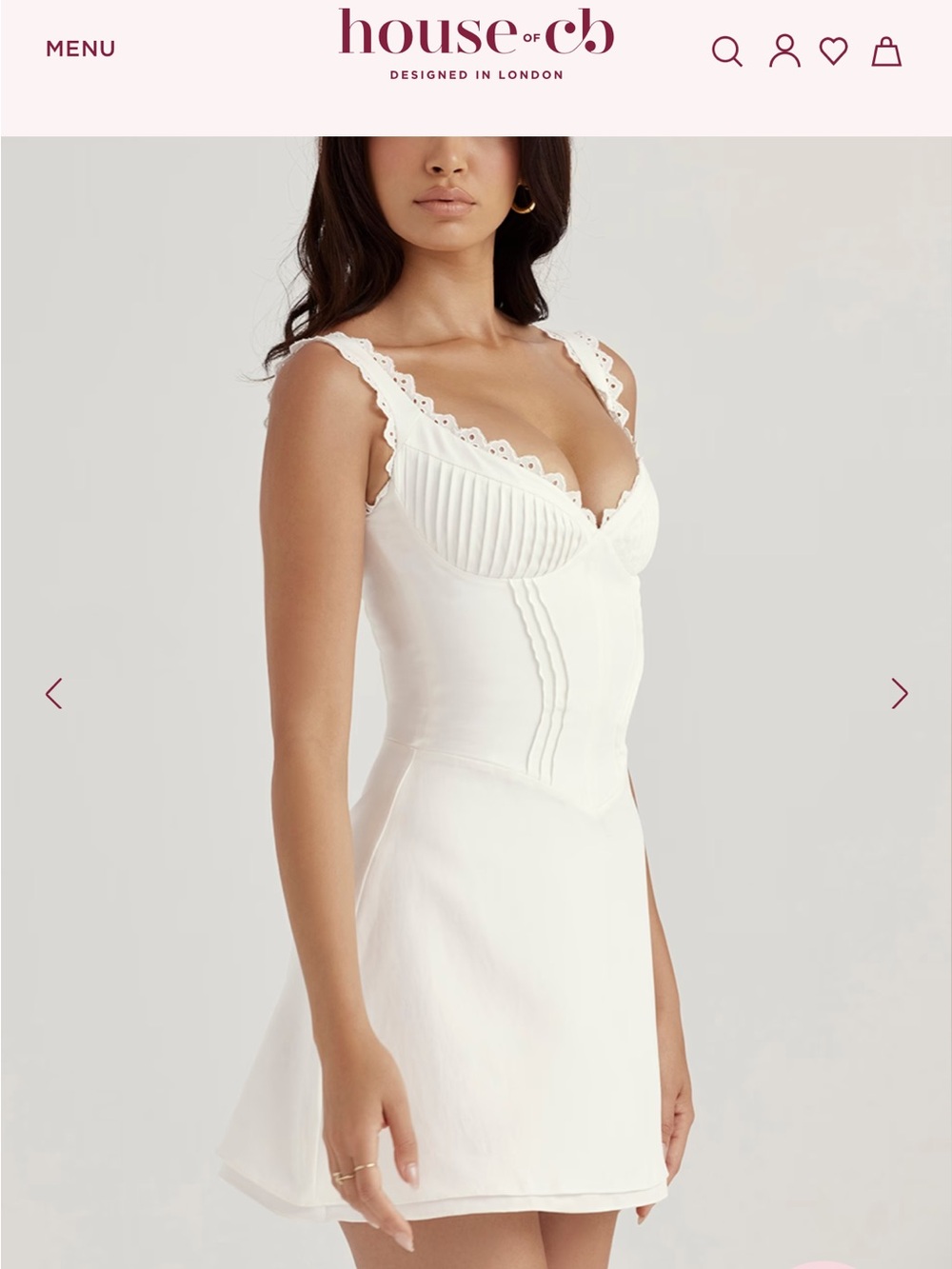 White Lace-Trim Mini Dress house of CB Tilly size L SB8548 new with tags - Picture 6 of 10